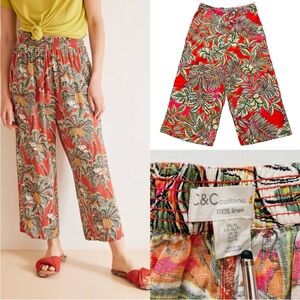 C&C California Red Tropical Print Linen Pants